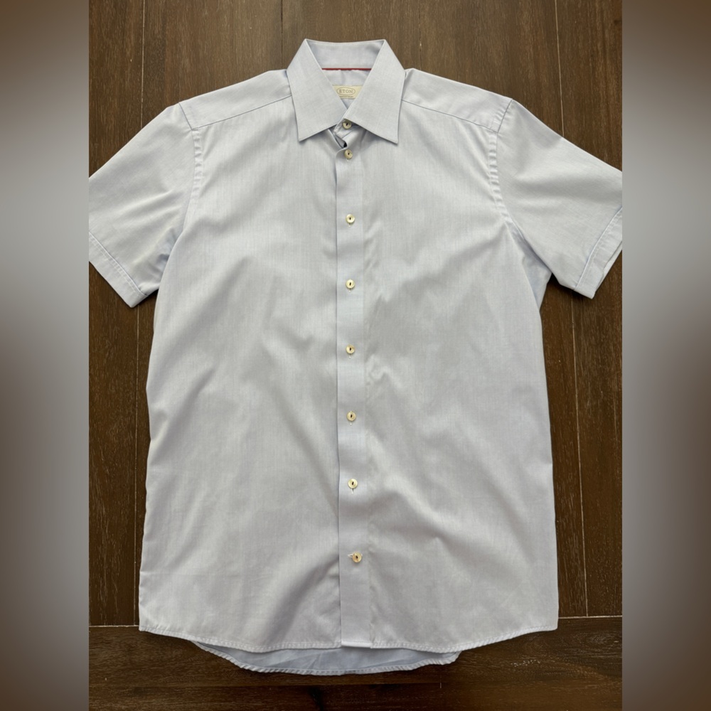 Eton Contemporary Fit 39 15.5 Blue Short Sleeve Dress Shirt
